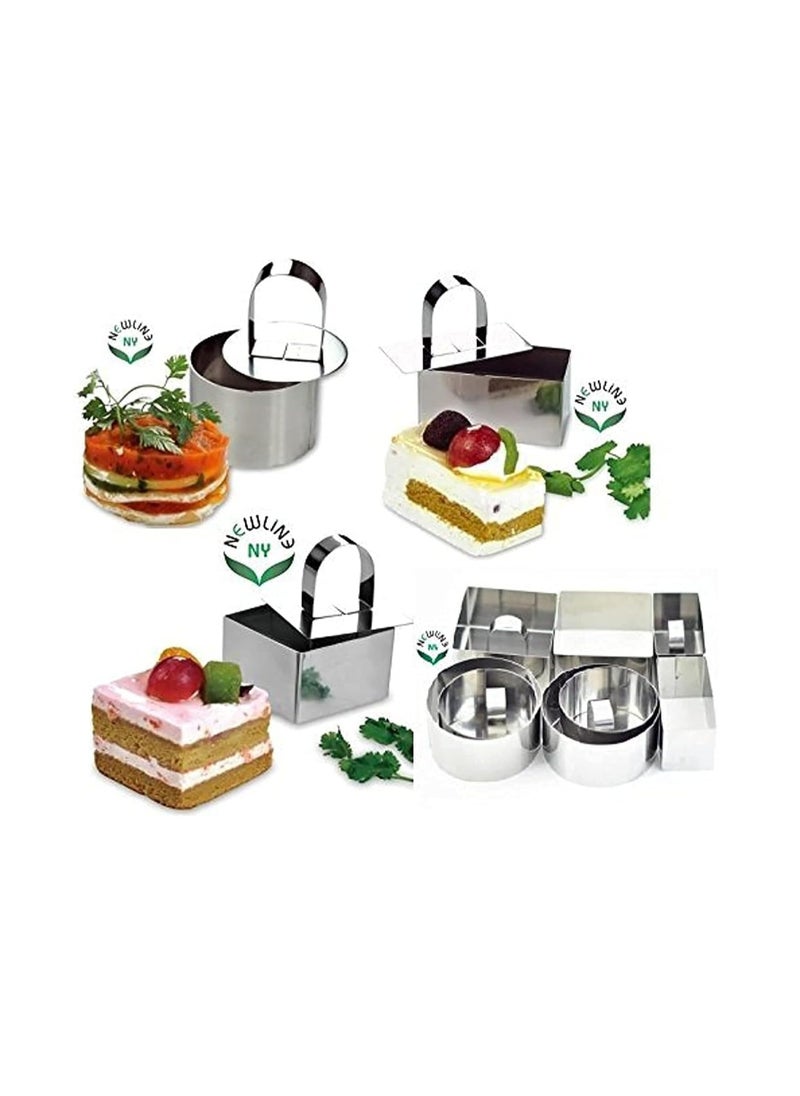 NEWLINE NY - NewlineNY Stainless Steel Dessert Rings (12 Pcs) Round Square Rectangular Appetizers Molded Salads, Cakes Mousse Molding Layering Cake Cutter - Image 1