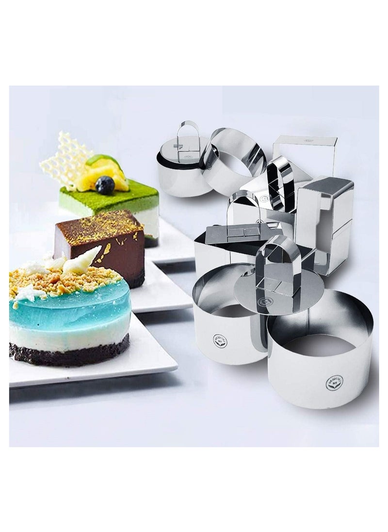 NEWLINE NY - NewlineNY Stainless Steel Dessert Rings (12 Pcs) Round Square Rectangular Appetizers Molded Salads, Cakes Mousse Molding Layering Cake Cutter - Image 1
