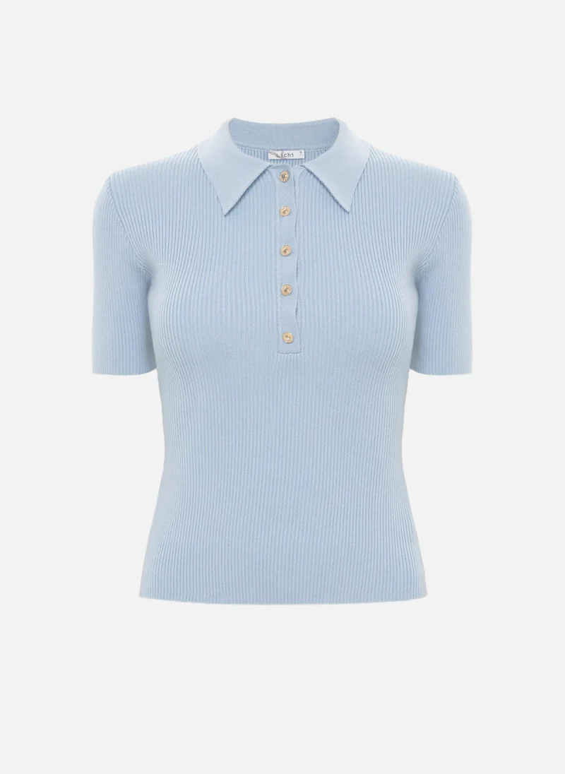Lichi Rib-knit polo with buttons on the collar