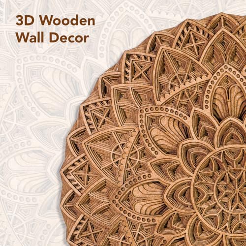 Ekhasa 3D Laser Cut Mandala Wooden Wall Art Decor - Carved Round Wall Hanging, Circular Mandala Art for Living Room, Handcrafted Wood Carving Wall Decor, Perfect Wooden Flower Wall Art for Home Decoration - Image 2