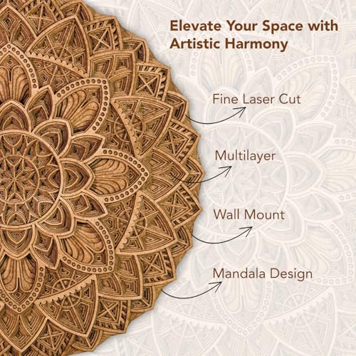 Ekhasa 3D Laser Cut Mandala Wooden Wall Art Decor - Carved Round Wall Hanging, Circular Mandala Art for Living Room, Handcrafted Wood Carving Wall Decor, Perfect Wooden Flower Wall Art for Home Decoration - Image 5