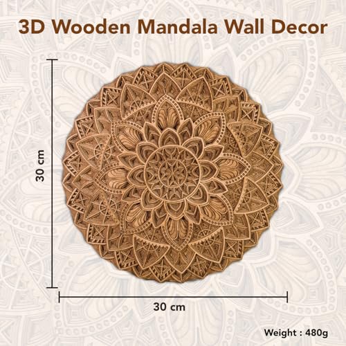 Ekhasa 3D Laser Cut Mandala Wooden Wall Art Decor - Carved Round Wall Hanging, Circular Mandala Art for Living Room, Handcrafted Wood Carving Wall Decor, Perfect Wooden Flower Wall Art for Home Decoration - Image 3