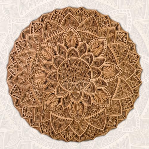 Ekhasa 3D Laser Cut Mandala Wooden Wall Art Decor - Carved Round Wall Hanging, Circular Mandala Art for Living Room, Handcrafted Wood Carving Wall Decor, Perfect Wooden Flower Wall Art for Home Decoration - Image 1