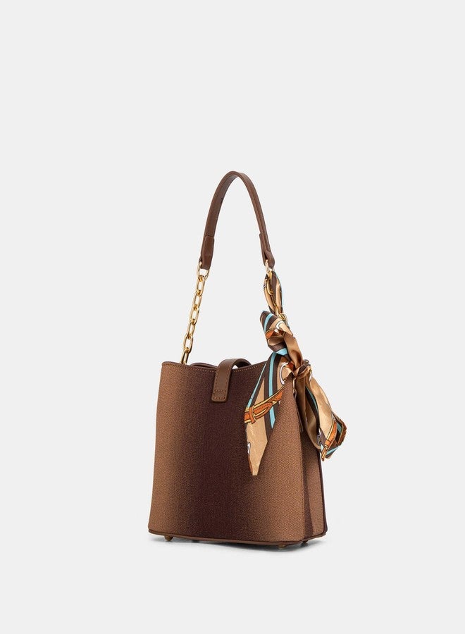 BAGCO Women’s Elegant Handbag with Scarf Accent - Small Shoulder Bag with Top Handle & Detachable Strap - Stylish PU Leather Purse with Gold Chain Detail (Off White) - Image 4