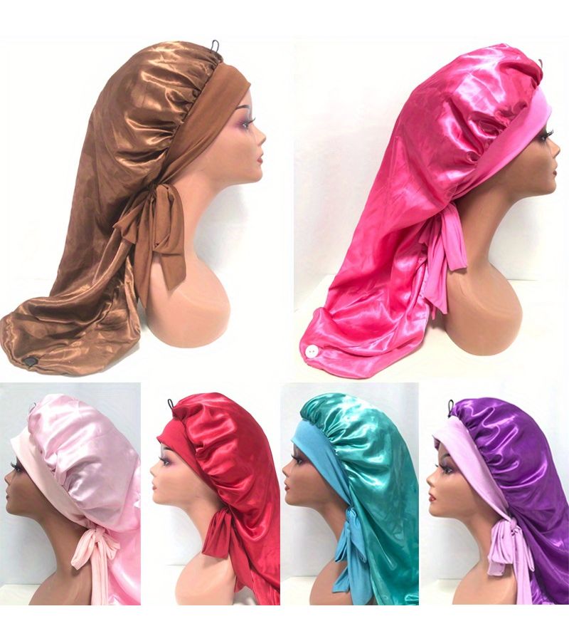 3pcs Satin Sleeping Cap For Women Long Hair Color Combination 1 High Elastic Breathable Hair Protection - Image 1