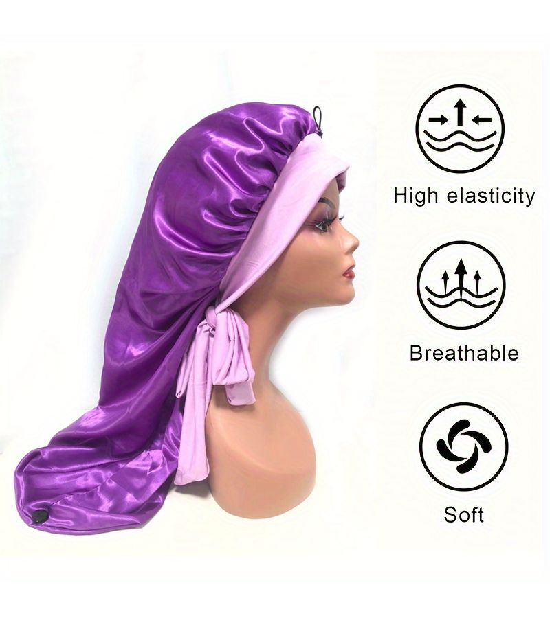 3pcs Satin Sleeping Cap For Women Long Hair Color Combination 1 High Elastic Breathable Hair Protection - Image 5