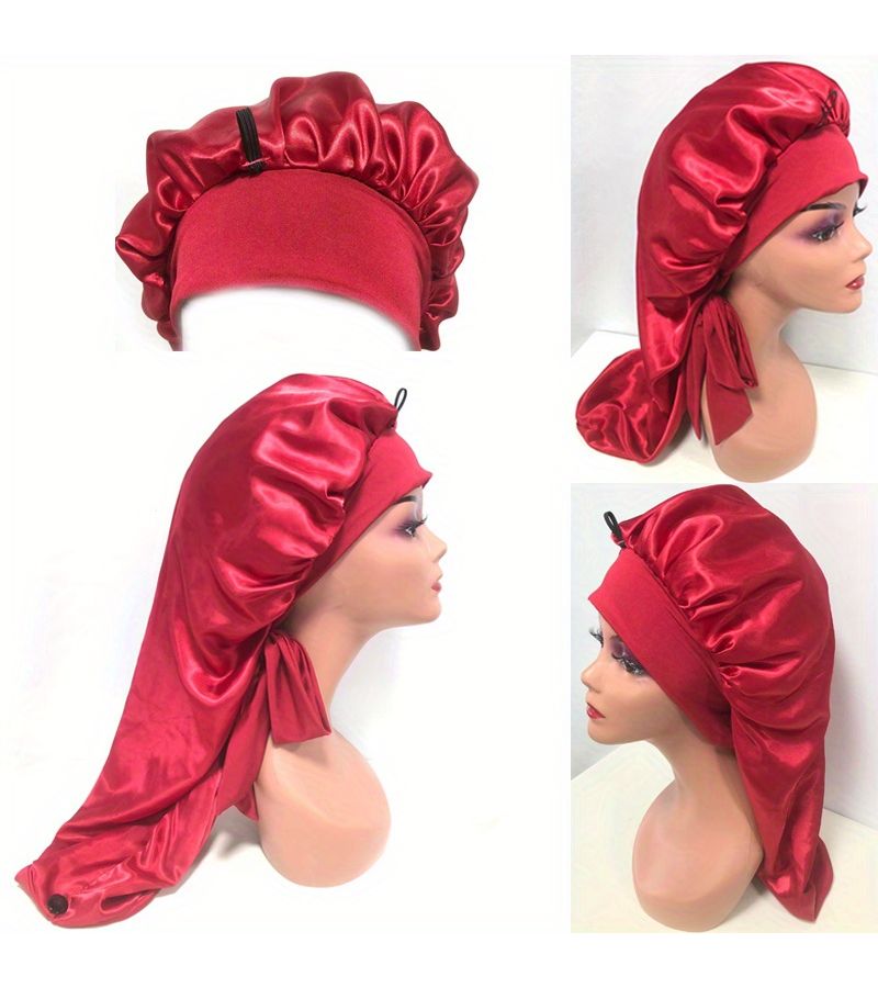 3pcs Satin Sleeping Cap For Women Long Hair Color Combination 1 High Elastic Breathable Hair Protection - Image 2
