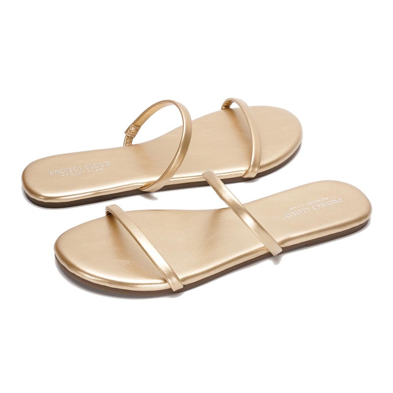Project Cloud Summer Sandals for Women 2026 - Memory Foam Insole and Eco-Crafted Leather Beach Flip Flops for Women - Non Slip and Lightweight Double Strap Womens Sandals (Transition, GOLDPU,7.5) - Image 2