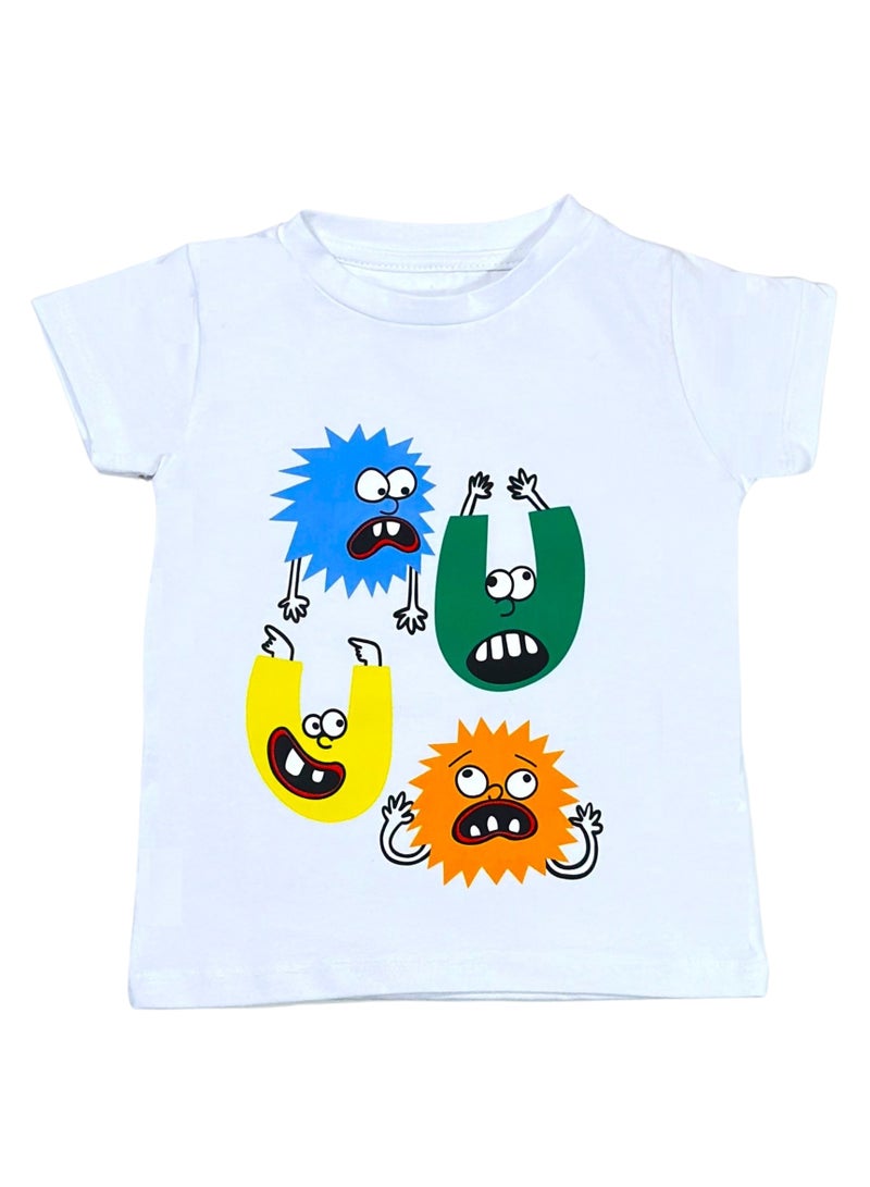 Baby Co. Monsters Graphic White Cotton T-shirt - Image 1