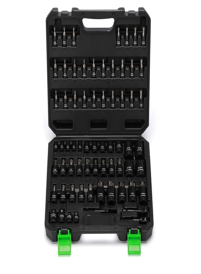 TecoTek 67-Piece Master Torx Bit Socket and External Torx Socket Set, 1/4", 3/8" and 1/2" Drive, S2 and Cr-V Steel, E4 - E24, T6 - T70, TT6 - TT70, TP8 - TP60, Includes 7PCS Socket Adapters - Image 1
