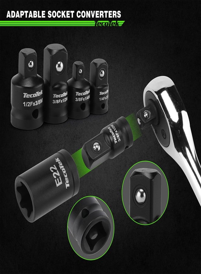 TecoTek 67-Piece Master Torx Bit Socket and External Torx Socket Set, 1/4", 3/8" and 1/2" Drive, S2 and Cr-V Steel, E4 - E24, T6 - T70, TT6 - TT70, TP8 - TP60, Includes 7PCS Socket Adapters - Image 5