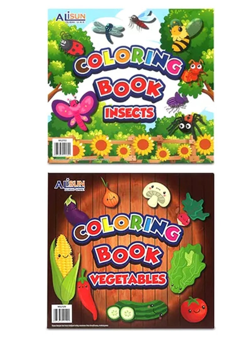 2-Piece Colouring Book vegetables and Insects Design
