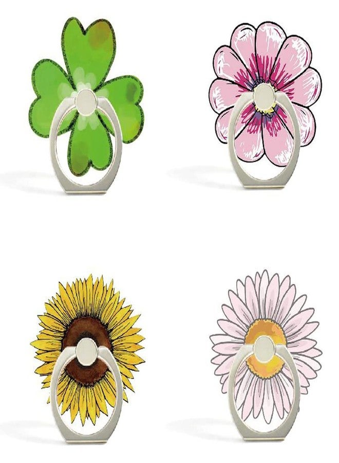 JCSMARTEC 4Pcs Cute Phone Ring Holder Stand, Flowers Fruit Banana Orange Kiwi Lemon 360 Rotation Finger Ring Grip Mount for Smartphones(Flowers) - Image 1