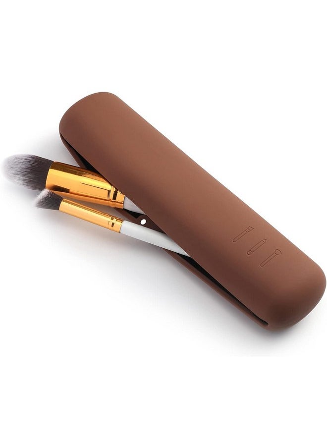 INOVERA (LABEL) INOVERA Silicone Makeup Brush Holder - Cosmetic Face Brushes Pouch - Magnetic Anti-Fall Out Makeup Organizer for Travel Dark Brown 6 cm Width  - Image 1