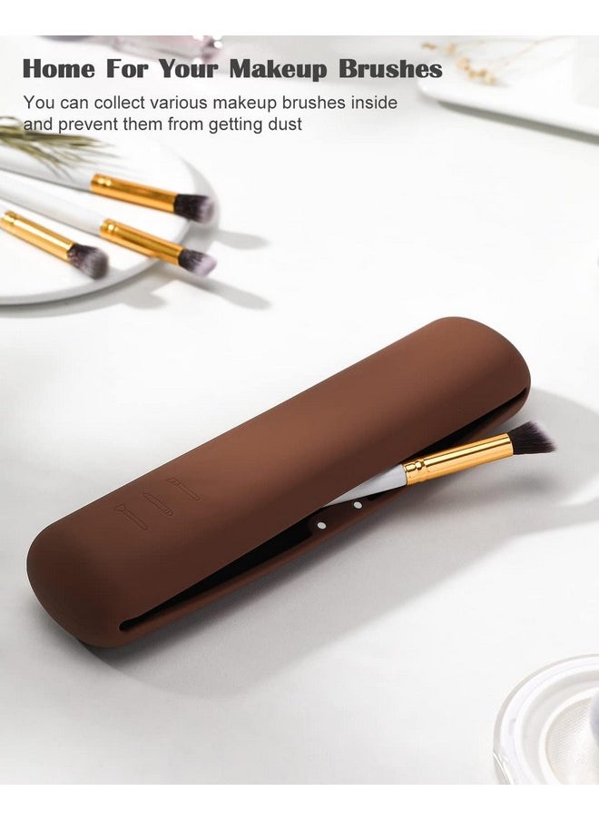 INOVERA (LABEL) INOVERA Silicone Makeup Brush Holder - Cosmetic Face Brushes Pouch - Magnetic Anti-Fall Out Makeup Organizer for Travel Dark Brown 6 cm Width  - Image 3