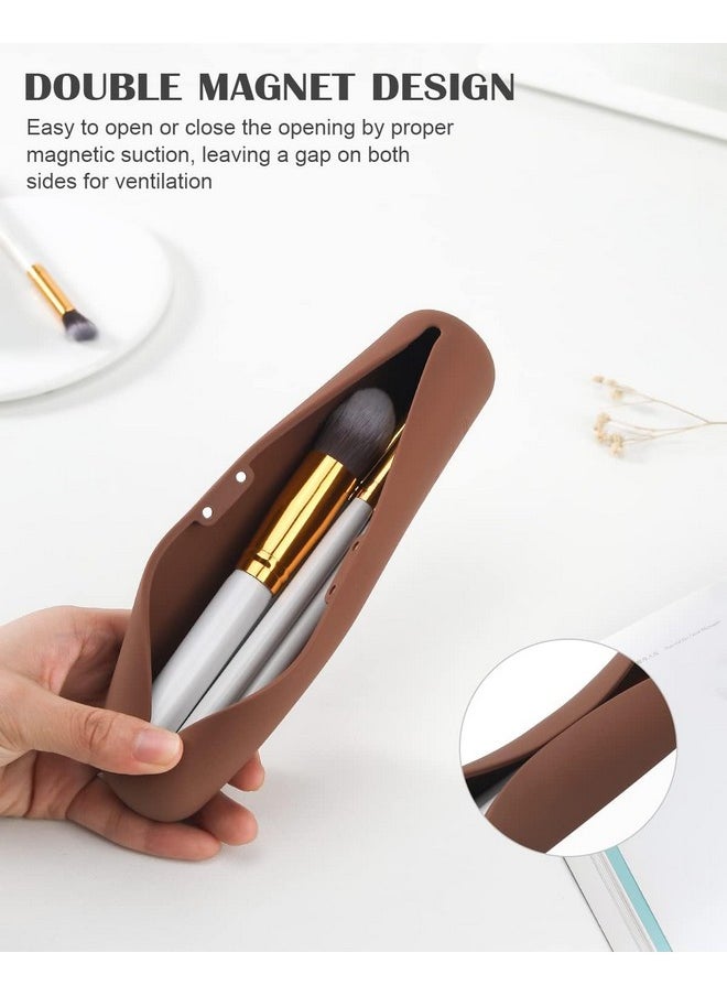 INOVERA (LABEL) INOVERA Silicone Makeup Brush Holder - Cosmetic Face Brushes Pouch - Magnetic Anti-Fall Out Makeup Organizer for Travel Dark Brown 6 cm Width  - Image 4