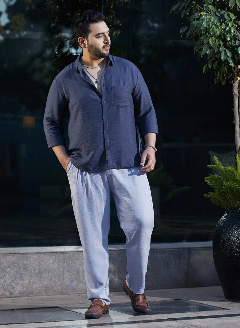 Instafab Plus  Instafab Plus Men's Charcoal Grey Breezy Wrinked Relaxed Shirt For Casual Wear | Spread Collar | Long Cuffed Sleeves | Button Closure | Plus Size Shirt Crafted With Comfort Fit For Everyday Wear for Men | Best Price UAE