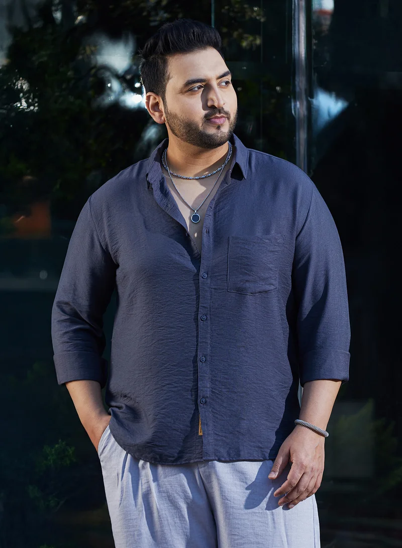 Instafab Plus Instafab Plus Men's Charcoal Grey Breezy Wrinked Relaxed Shirt For Casual Wear | Spread Collar | Long Cuffed Sleeves | Button Closure | Plus Size Shirt Crafted With Comfort Fit For Everyday Wear