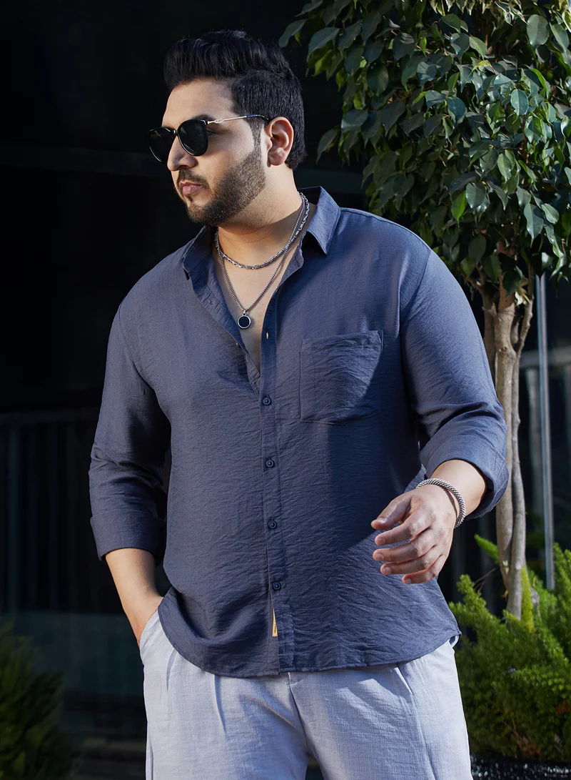 Instafab Plus Instafab Plus Men's Charcoal Grey Breezy Wrinked Relaxed Shirt For Casual Wear | Spread Collar | Long Cuffed Sleeves | Button Closure | Plus Size Shirt Crafted With Comfort Fit For Everyday Wear