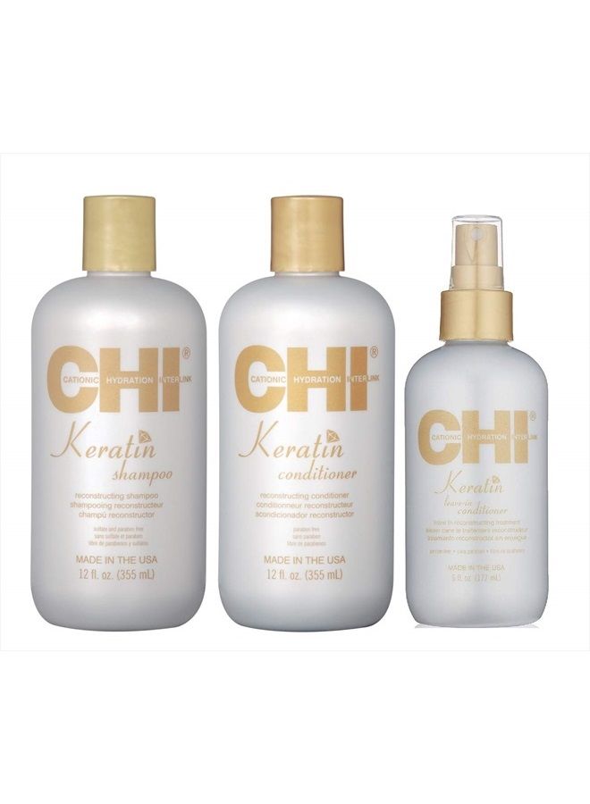 CHI شامبو وبلسم تشي كيراتين لإعادة البناء 12 أونصة بالإضافة إلى بلسم بدون شطف 6 أونصة حزمة