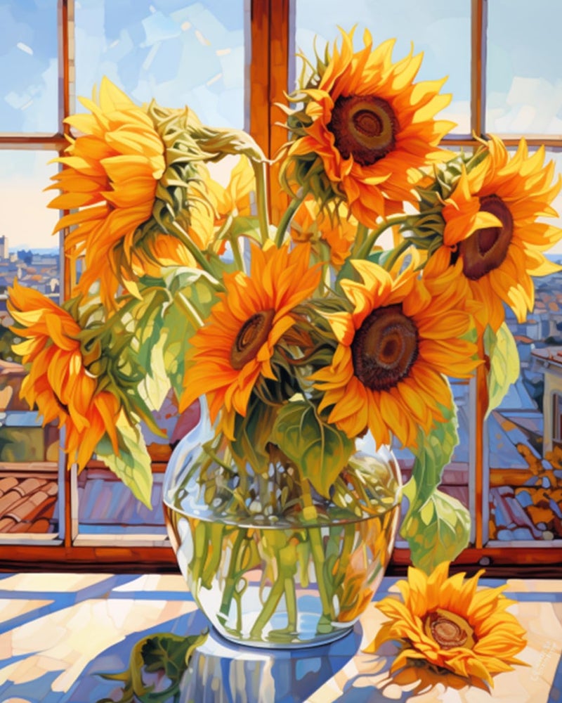Tucocoo Sunflowers DIY Paint by Numbers for Adults Flowers in Glass Vase DIY Oil Painting Acrylic Paint Art Painting Kits Canvas with Acrylic Paint Floral Art 16x20 Inch Without Frame - Image 2
