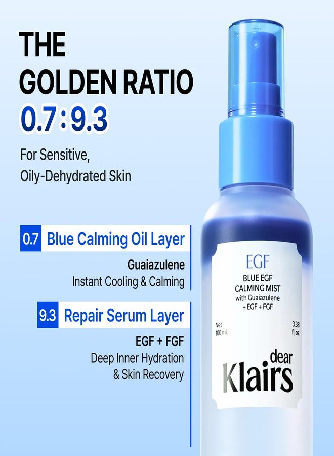 DearKlairs Blue EGF Cooling Mist, Bi-Phase Face Mist, EGF+Guaiazulene, Lightweight Non-Sticky Finish, Oily-Dehydrated & Sensitive Skin, Instant Cooling & Soothing, Korean Skincare, 3.38 fl oz - Image 3