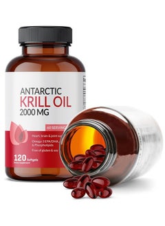 Antarctic Krill Oil 2000 mg 120 Softgels | Omega-3 EPA, DHA, with Astaxanthin Supplement Sourced from Red Krill