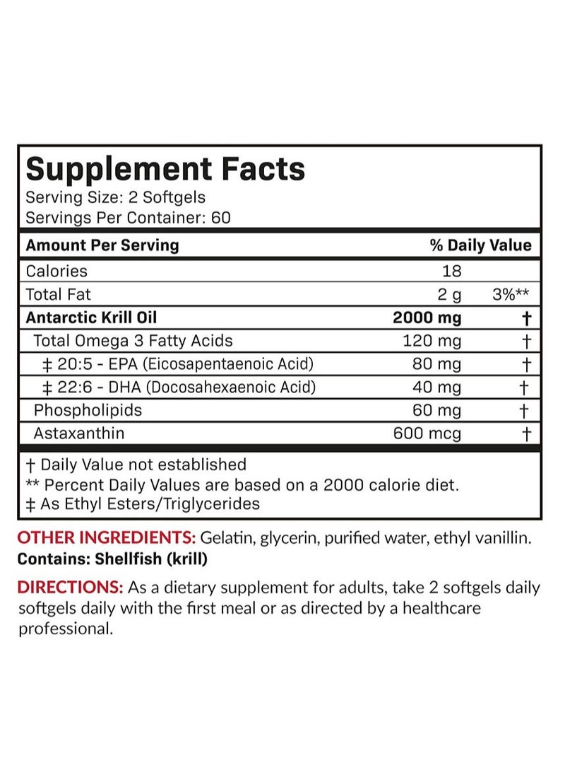 ANTARCTICA - Antarctic Krill Oil 2000 mg 120 Softgels | Omega-3 EPA, DHA, with Astaxanthin Supplement Sourced from Red Krill - Image 1