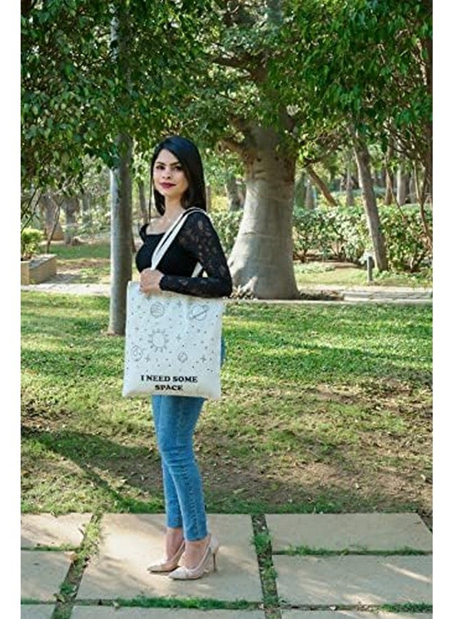 earthsave Canvas Tote Bag For Women | Printed Multipurpose Cotton Bags | Cute Hand Bag For Girls (I Need Some Space, I Need Some Space), White - Image 4