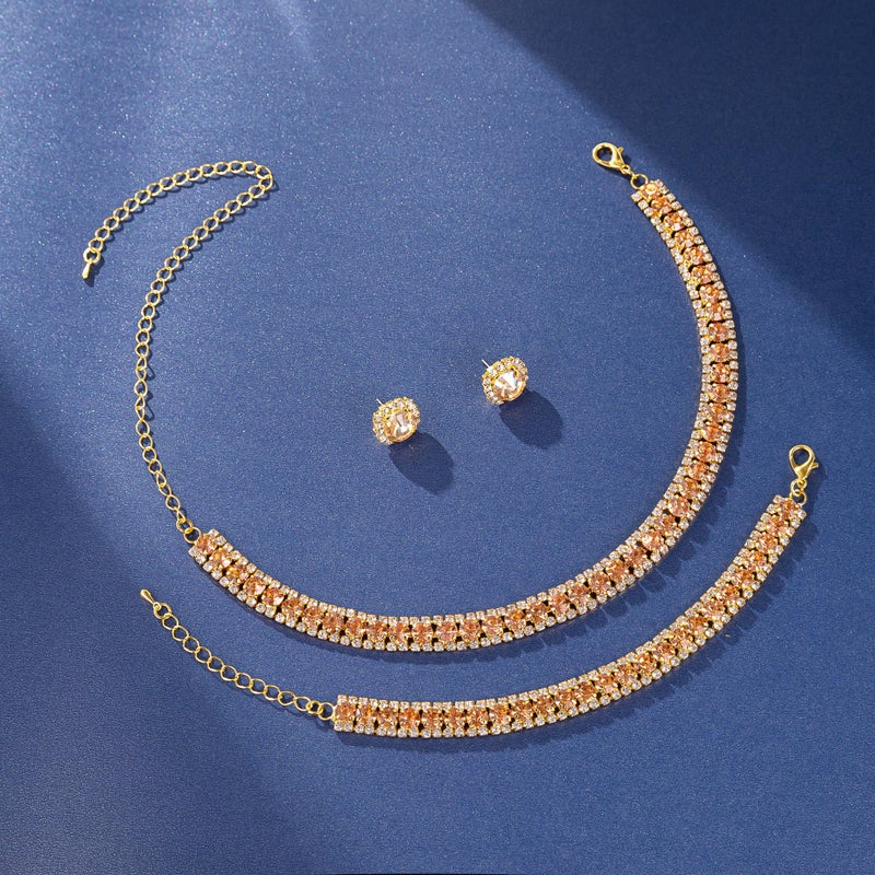 Paxuan Women Rhinestone Crystal Jewelry Set Tennis Design Rhinestone Choker Necklace Link Bracelet Teardrop Earrings Set Wedding Bridal Bridesmaids Party - Image 5
