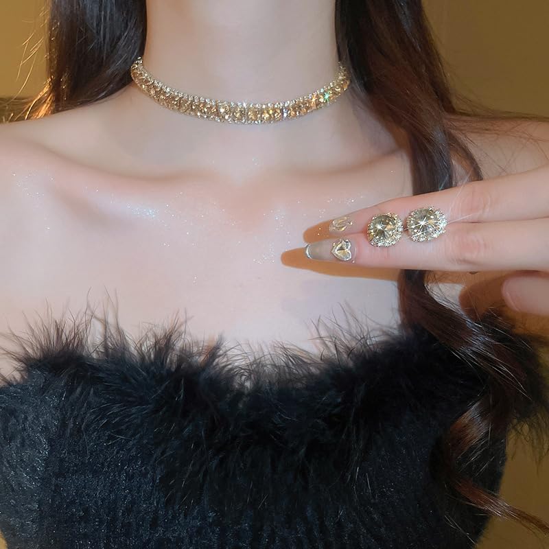 Paxuan Women Rhinestone Crystal Jewelry Set Tennis Design Rhinestone Choker Necklace Link Bracelet Teardrop Earrings Set Wedding Bridal Bridesmaids Party - Image 4