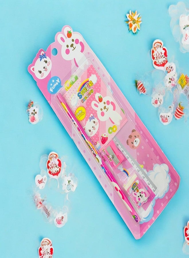 Tresneria Kids Stationery Set | Pack of 10 | Pencil | Eraser | Sharpener | Ruler | Notebook | Birthday Return Gift | Pink Blush - Image 2
