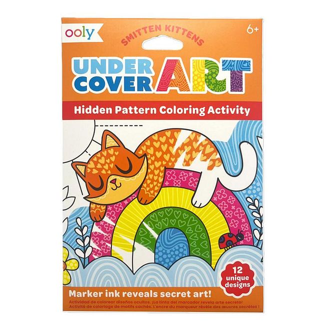 Ooly Undercover Art Hidden Pattern Coloring Activity, Smitten Kittens, Hidden Patterns, 6 Years+, 12.40 x 0.10 x 18.39cm, Black And White - 12 Pieces - Image 1