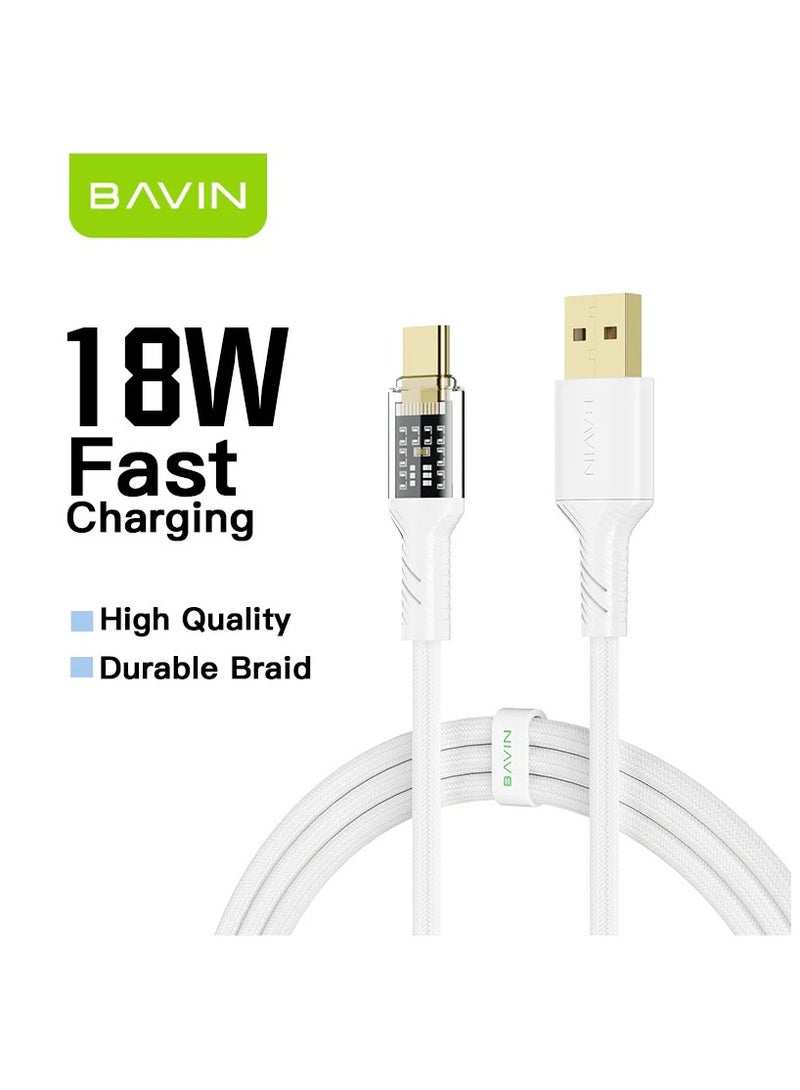 Bavin CB275 Power18W Fast Charging Data Cable Smart Chip & Durable Braided Cable For Usb-Type-C120 CM White - Image 1