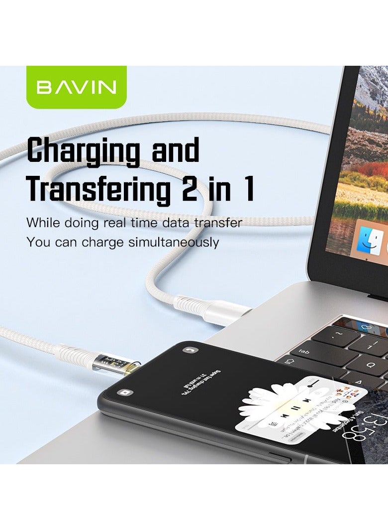 Bavin CB275 Power18W Fast Charging Data Cable Smart Chip & Durable Braided Cable For Usb-Type-C120 CM White - Image 3