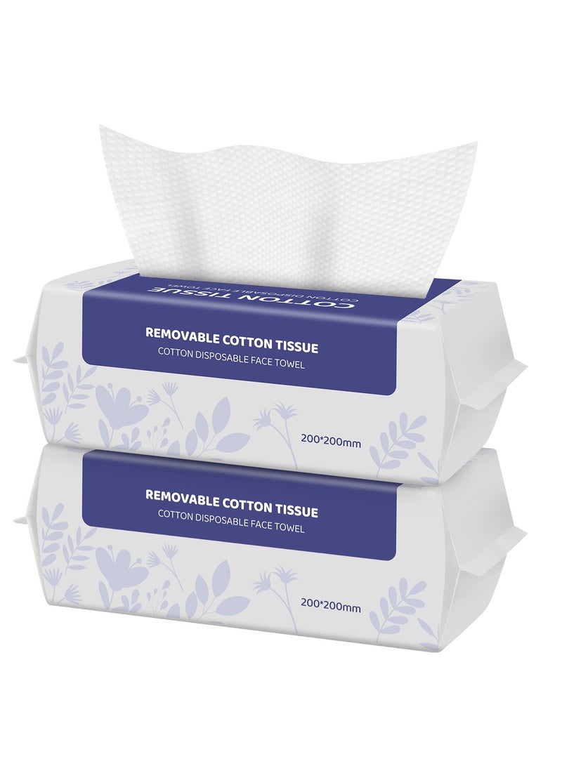 عبوة من 2 من مناشف الوجه القابلة للاستخدام لمرة واحدة 100% قطن منشفة وجه ناعمة خالية من الوبر لإزالة المكياج - Image 1