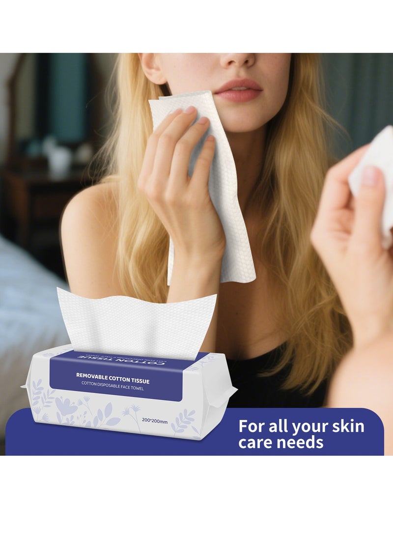 عبوة من 2 من مناشف الوجه القابلة للاستخدام لمرة واحدة 100% قطن منشفة وجه ناعمة خالية من الوبر لإزالة المكياج - Image 4
