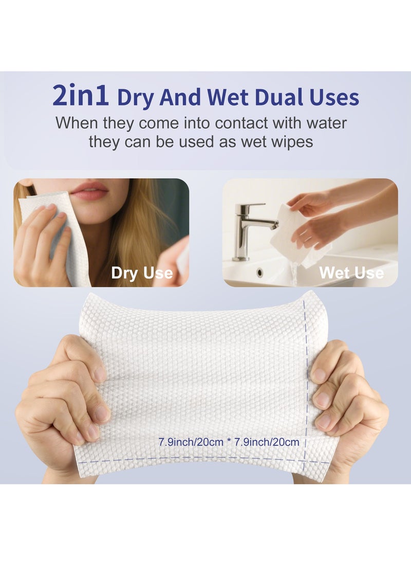 عبوة من 2 من مناشف الوجه القابلة للاستخدام لمرة واحدة 100% قطن منشفة وجه ناعمة خالية من الوبر لإزالة المكياج - Image 5