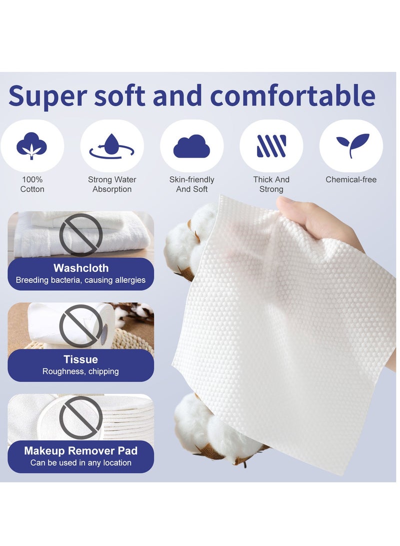 عبوة من 2 من مناشف الوجه القابلة للاستخدام لمرة واحدة 100% قطن منشفة وجه ناعمة خالية من الوبر لإزالة المكياج - Image 3