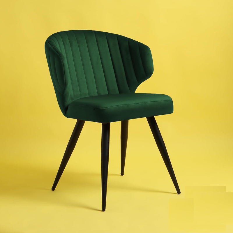 Finch Fox Shree Velvet Dining Chairs in Dark Green Color with Black Powdered Coated Metal Legs