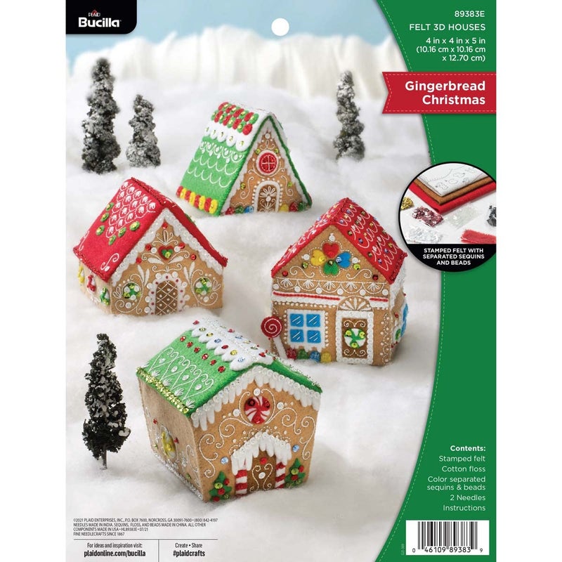 Bucilla Bucilla Felt Applique 4 Piece Ornament Making Kit Gingerbread Christmas Perfect for DIY Arts and Crafts 89383E 