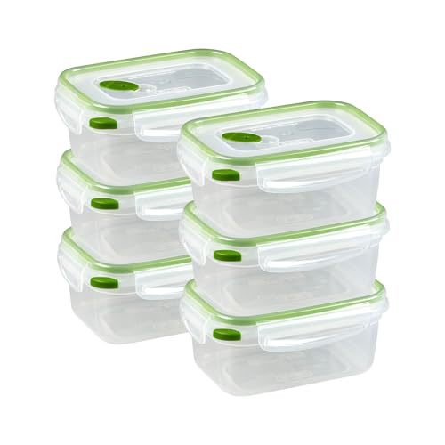 Sterilite UltraSeal 45 Cup Rectangle Airtight Food Storage Container Latching Lid Microwave and Dishwasher Safe Clear With Green Gasket 6Pack