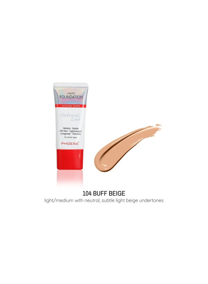 Phoera Liquid Foundation Natural Look 30ML 104 Buff Beige  2 Pack - Image 2