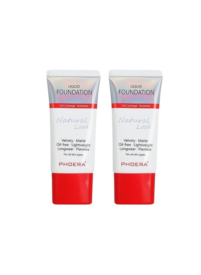 Phoera Liquid Foundation Natural Look 30ML 104 Buff Beige  2 Pack - Image 1