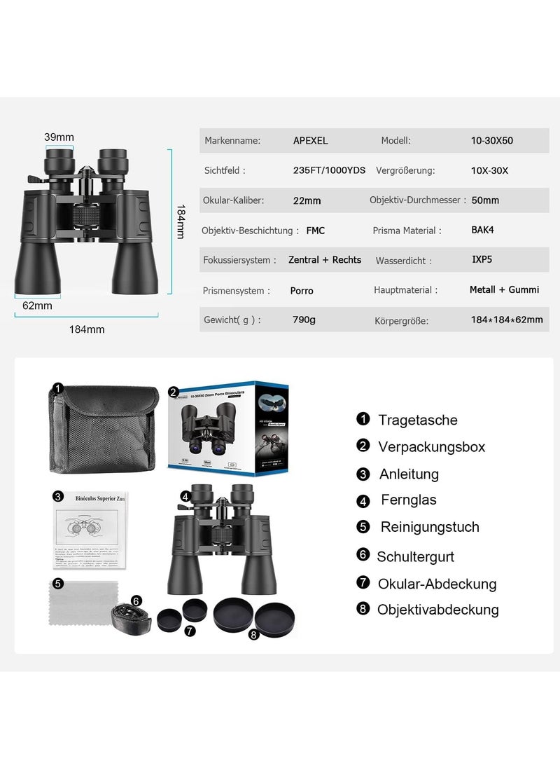 APEXEL Binoculars 10-30 x 50 Zoom Optical Binoculars for Adults and Children  - Image 3