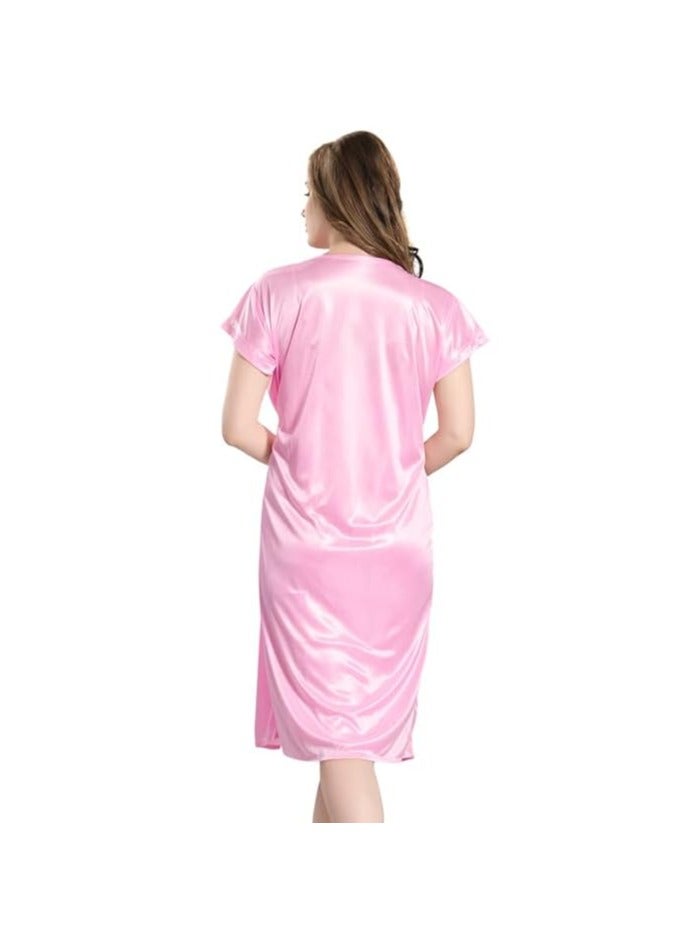 Accessorize Kingdom Women's Satin Solid Knee Length Nighty  - Image 1