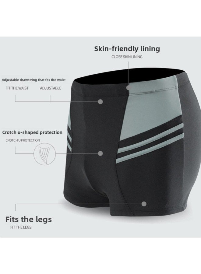 Loquat Men's Swimming Trunks Anti-embarrassment 2024 Plus Size Boxer Swimsuit Swimming Pool Training Hot Spring Sports Swimming Trunks-Color:Black And Gray- - Image 4