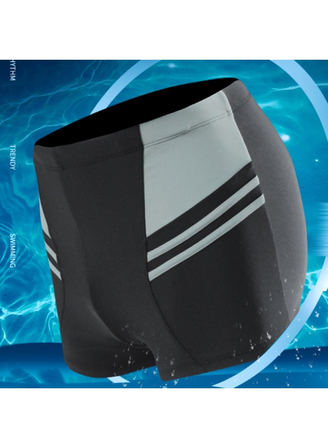 Loquat Men's Swimming Trunks Anti-embarrassment 2024 Plus Size Boxer Swimsuit Swimming Pool Training Hot Spring Sports Swimming Trunks-Color:Black And Gray- - Image 2