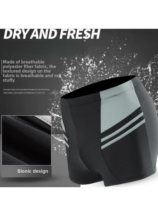 Loquat Men's Swimming Trunks Anti-embarrassment 2024 Plus Size Boxer Swimsuit Swimming Pool Training Hot Spring Sports Swimming Trunks-Color:Black And Gray- - Image 3