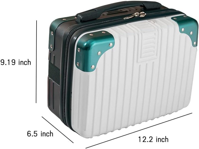 EVVIX EVVIX 14inch Small Hard Shell Cosmetic Case Travel Hand Luggage Portable Carrying Makeup Case Suitcase Childrens Luggage File Box Mini ABS Carrying Makeup Case Mini Trunk Royal GreenWhite  - Image 5